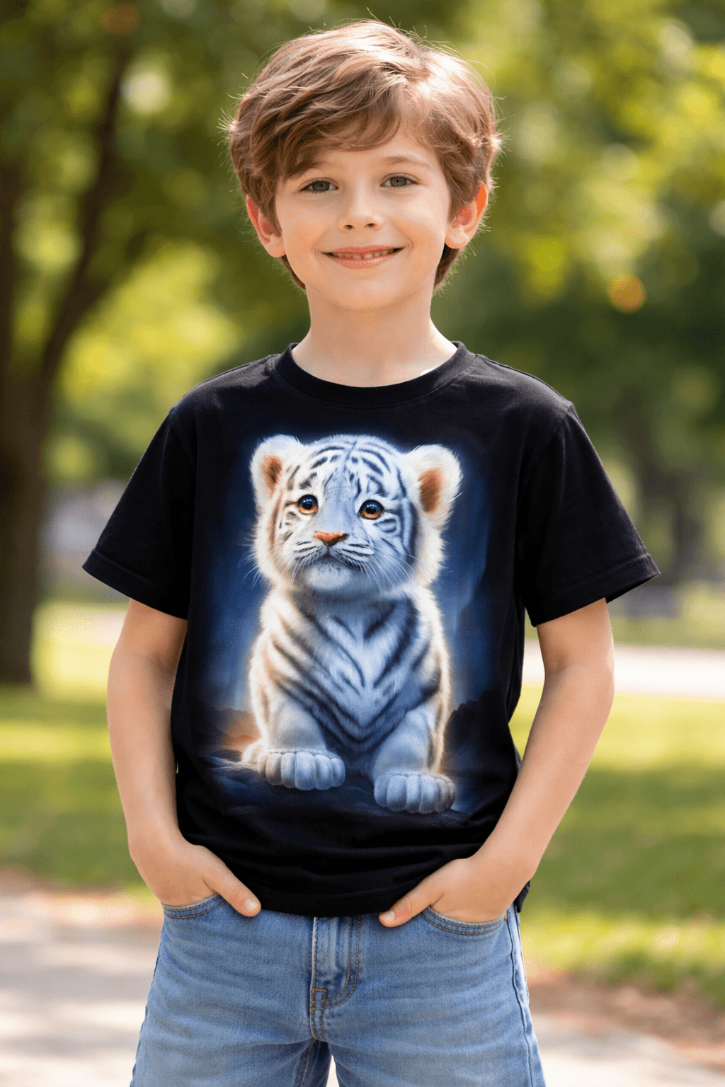 Cute White Tiger Cub Kids T-Shirt (A-0801)