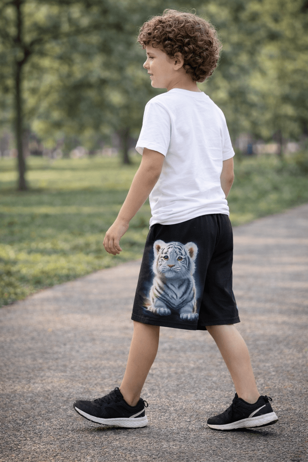 Cute White Tiger Cub Kids Shorts (A-0801)